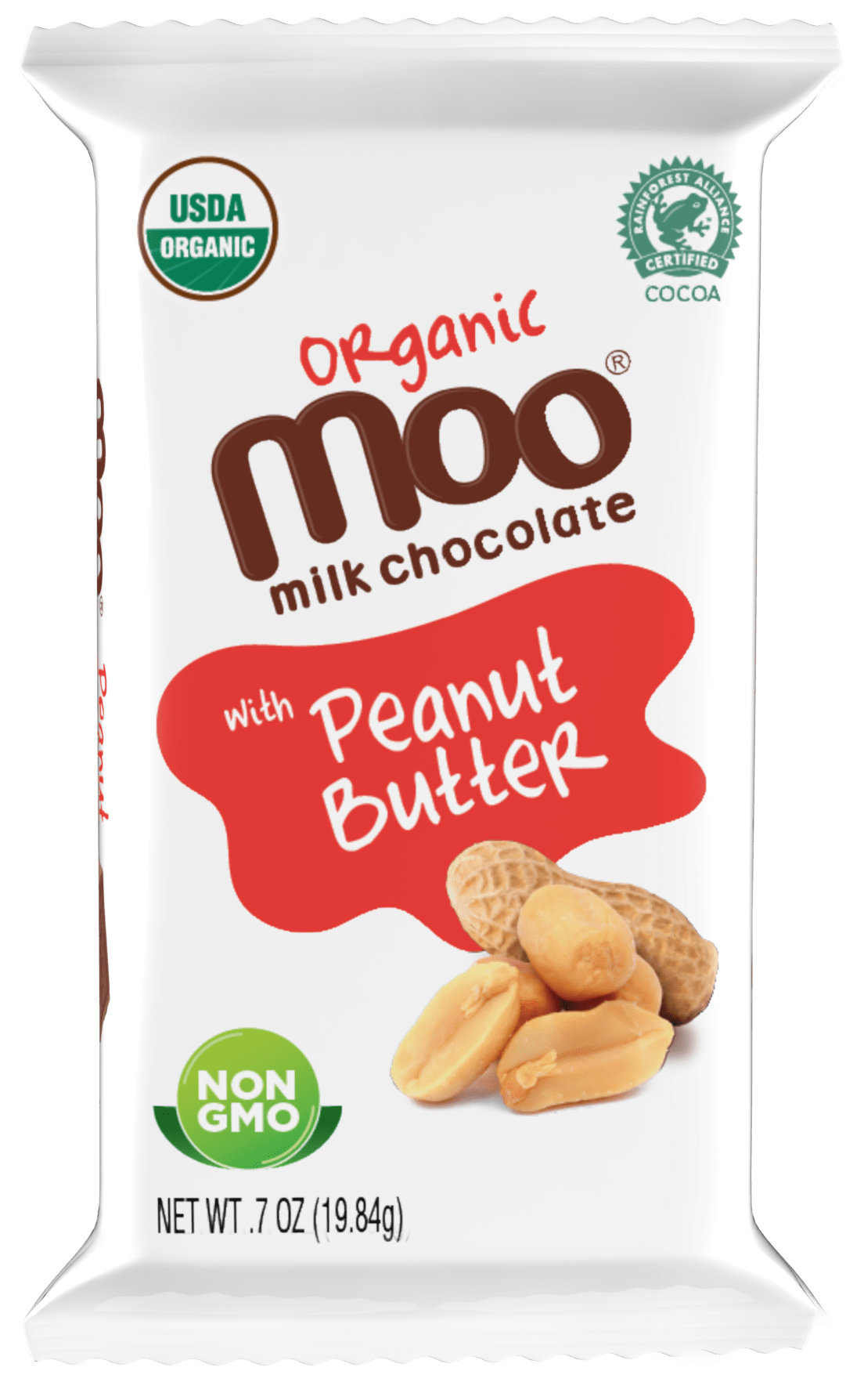 MOO Organic Chocolates Organic Peanut Butter & Milk Chocolate Mini Bars, 0.7 oz