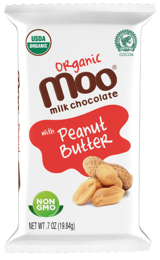 MOO Organic Chocolates Organic Peanut Butter & Milk Chocolate Mini Bars, 0.7 oz