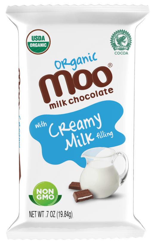MOO Organic Chocolates Organic Creamy Milk & Milk Chocolate Mini Bars, 0.7 oz