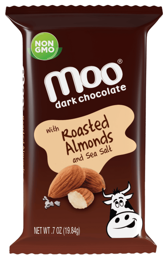 MOO Organic Chocolates Natural Roasted Almond Dark Chocolate Mini Bars, 0.7 oz