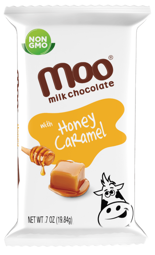 MOO Organic Chocolates Natural Honey Caramel & Milk Chocolate Mini Bars, 0.7 oz