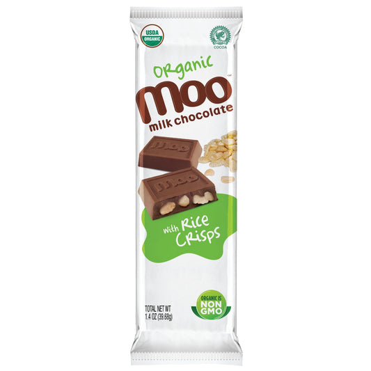 MOO Organic Chocolates Organic Rice Crisps & Milk Chocolate Large Bar, 1.4 oz