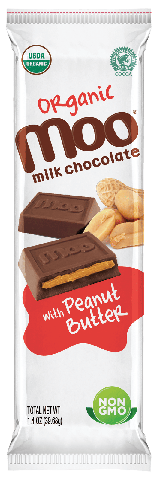 MOO Organic Chocolates Organic Peanut Butter & Milk Chocolate Large Bar, 1.4 oz