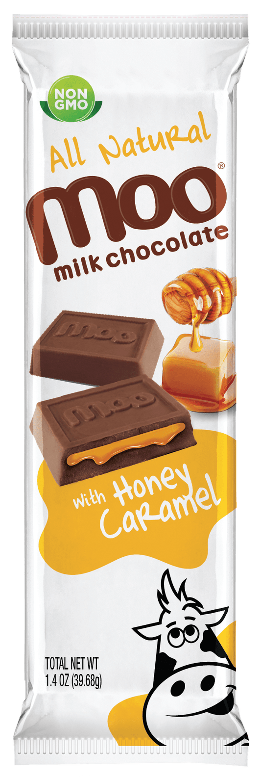 MOO Organic Chocolates Natural Honey Caramel & Milk Chocolate Large Bar, 1.4 oz