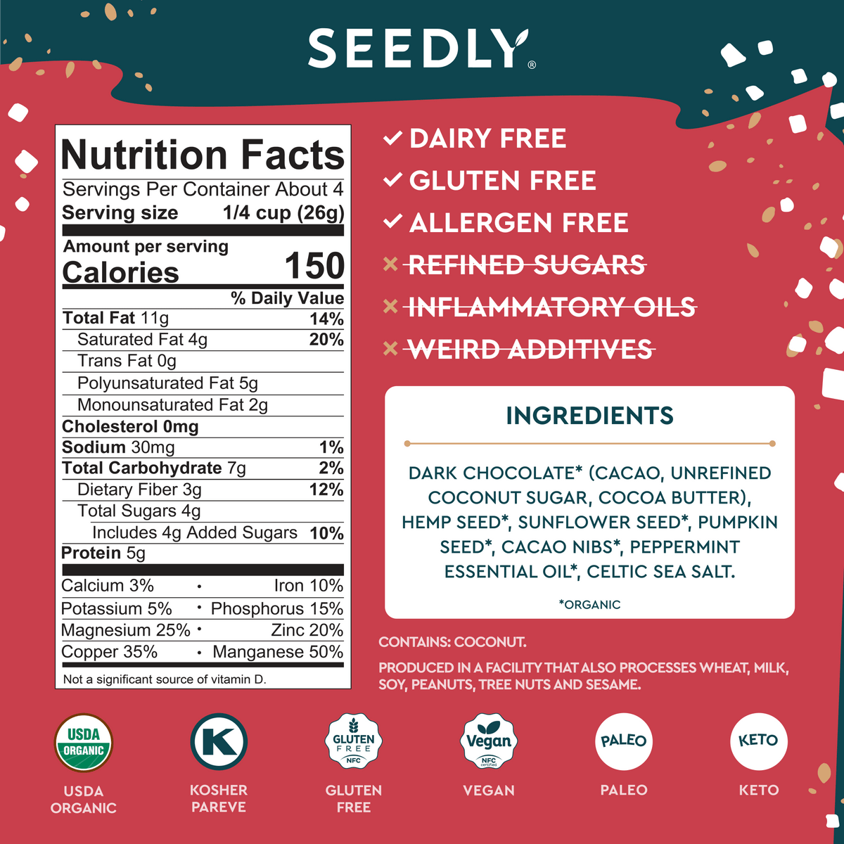 SEEDLY - Dark Chocolate Bark - Peppermint *Limited Edition* 0504 /6