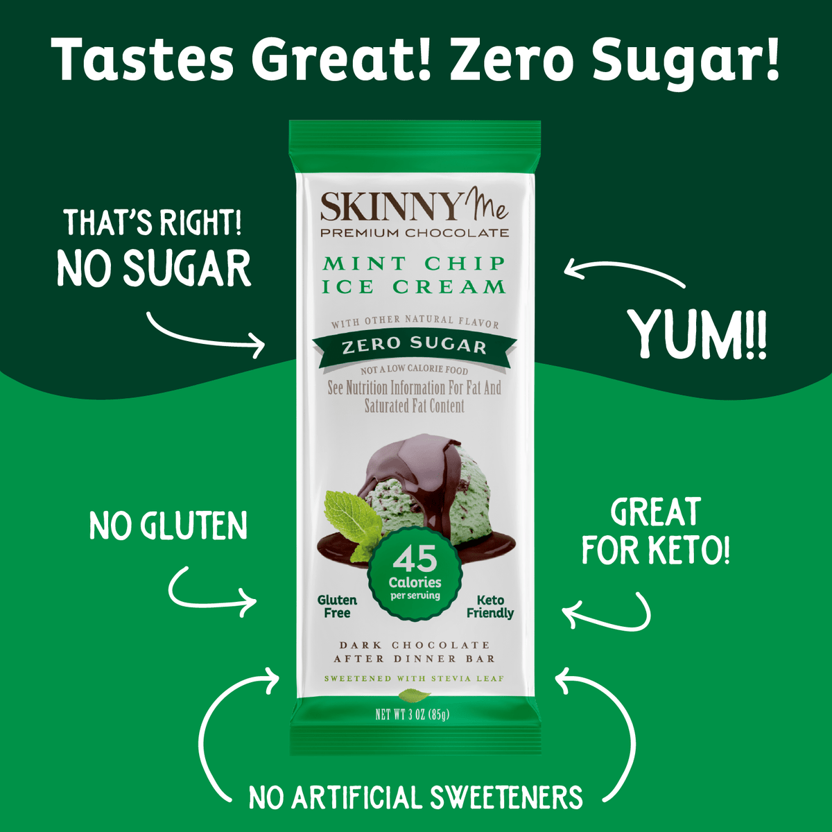 SkinnyMe Mint Chip Ice Cream Dark Bar 2-59889