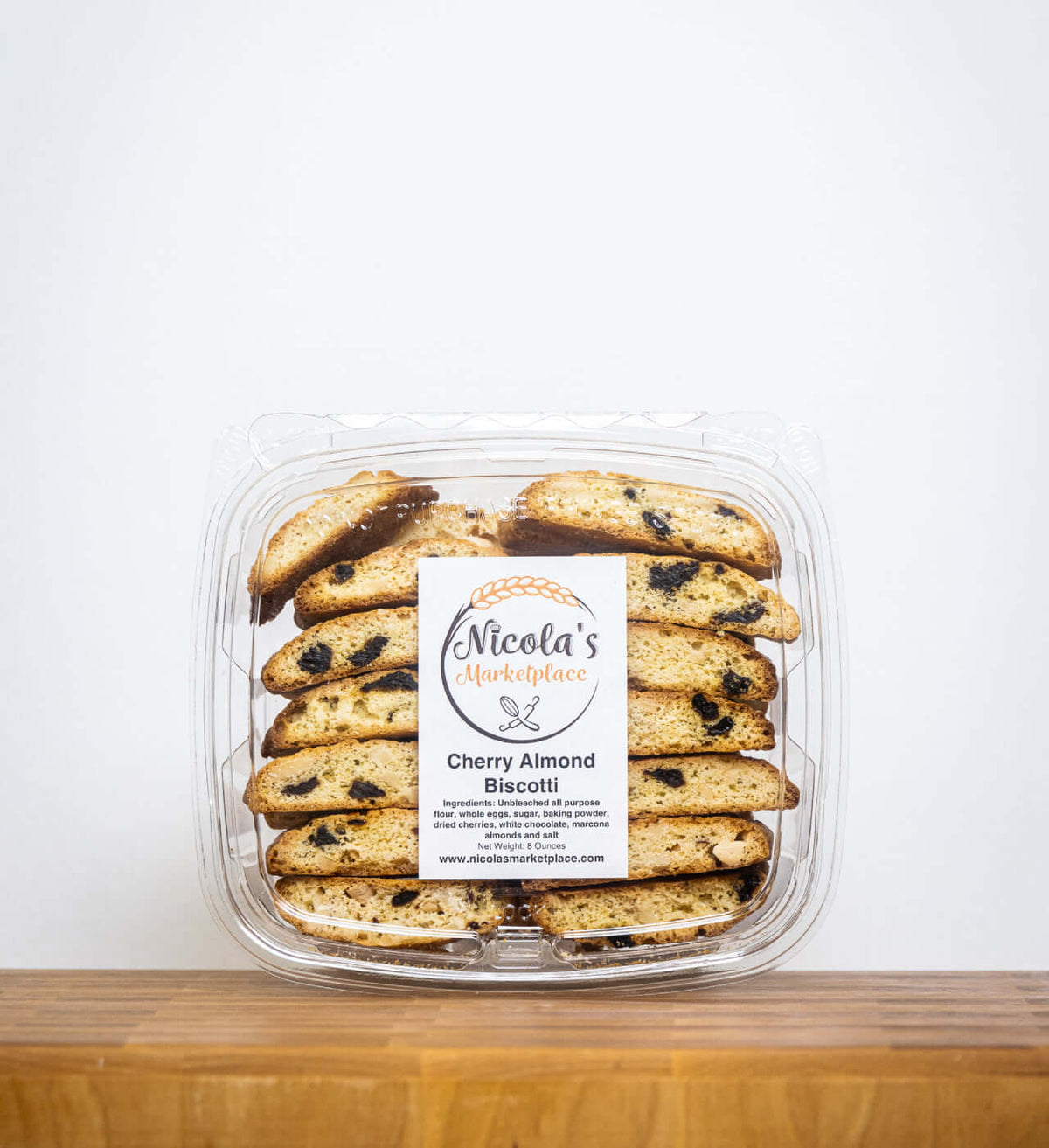 Nicola's Marketplace Cherry Almond White Chocolate Biscotti