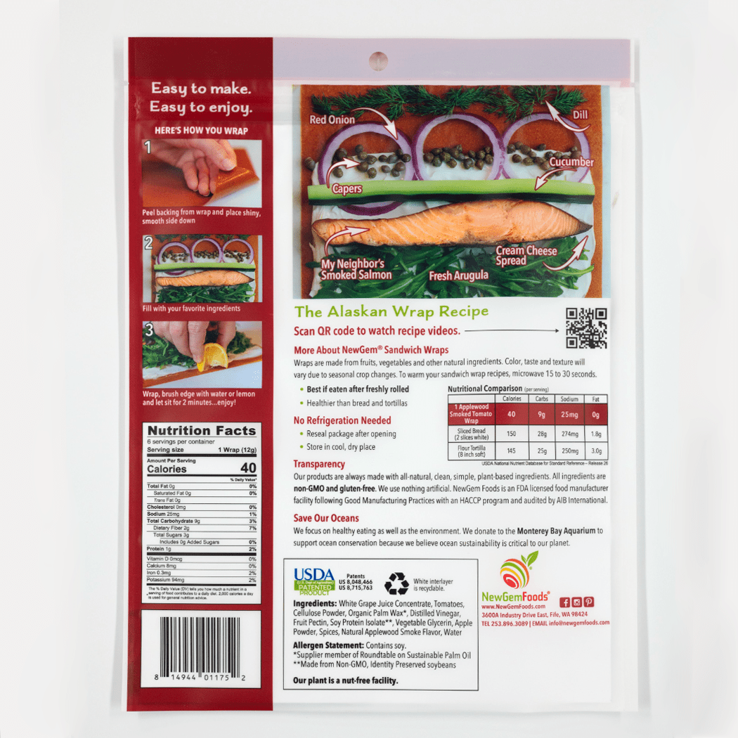Applewood Smoked Tomato - 6pk Sandwich Wraps GEM-AST-87-6-RS