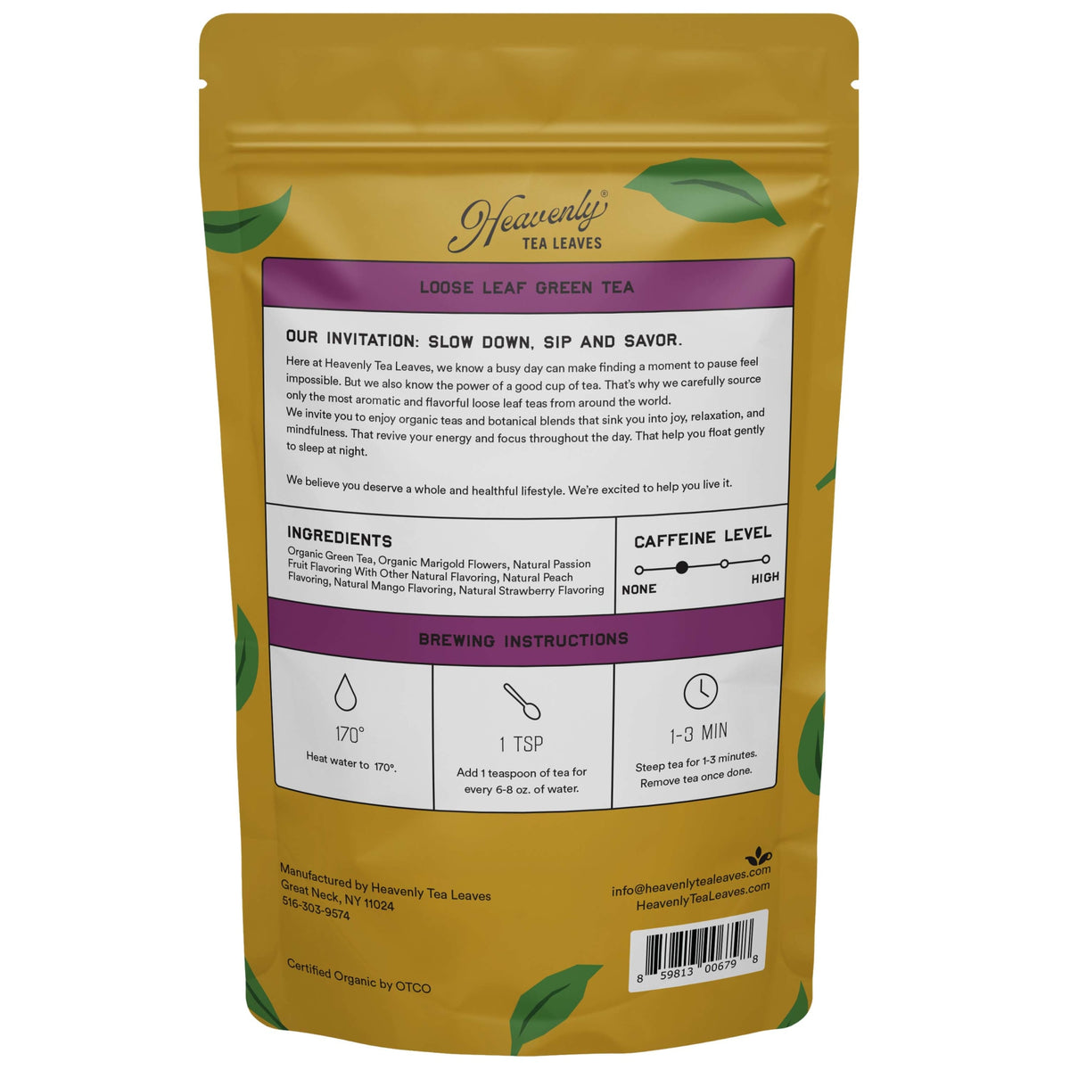 Heavenly Tea Leaves Organic Passion Green, Bulk Loose Leaf Green Tea, 1 lb. C8-N6DA-110H