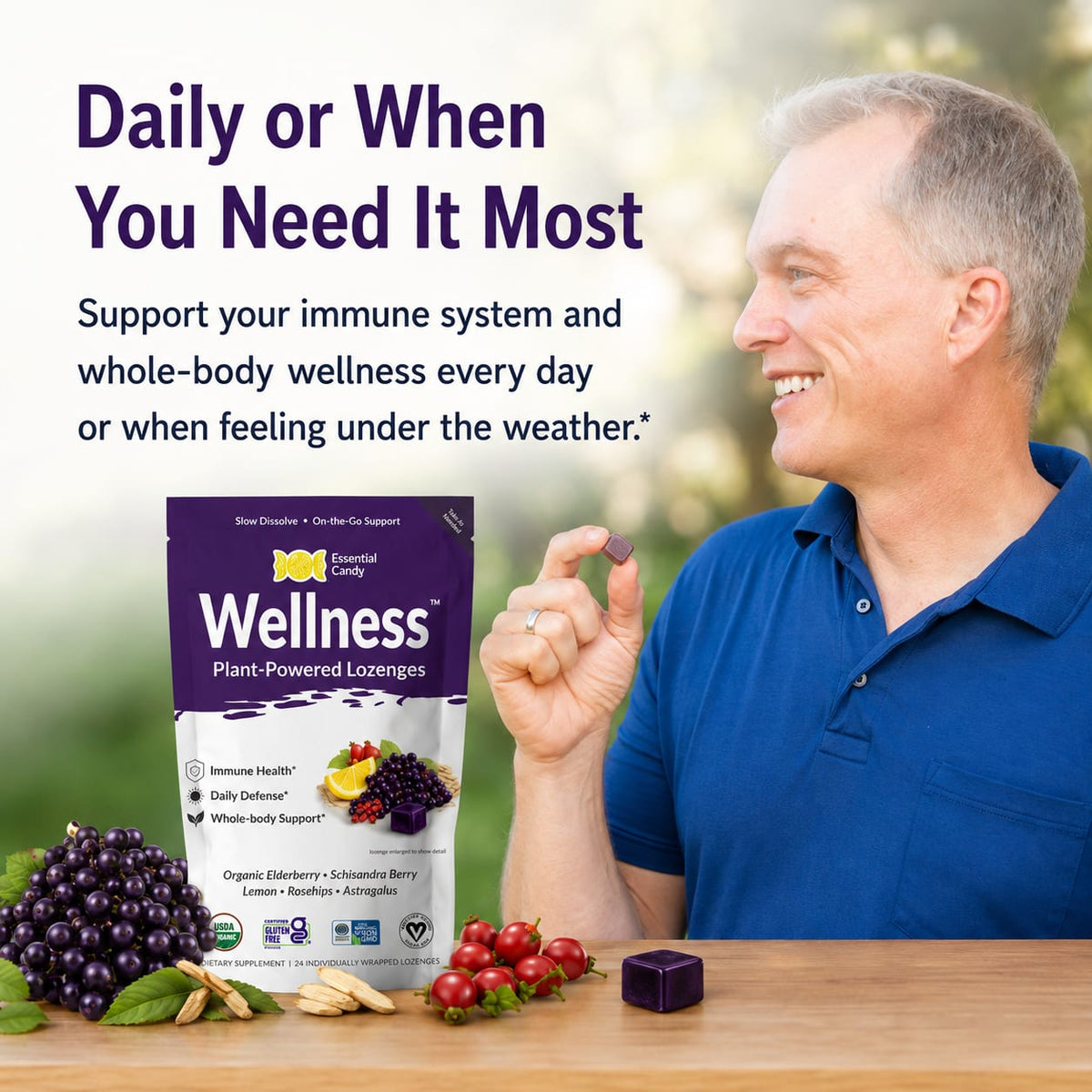 Wellness Organic Botanical Lozenges – Immune and Seasonal Support – Elderberry, Schisandra, Lemon, Rosehips – Gluten-Free, Non-GMO, Vegan* ECSBWS009 - 4