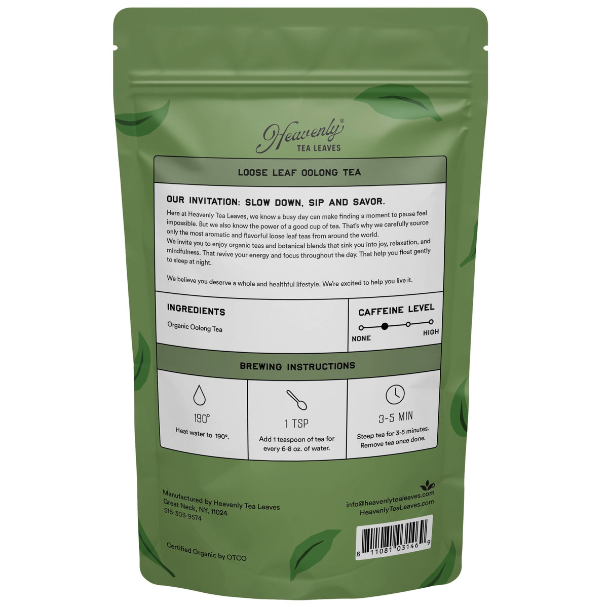 Heavenly Tea Leaves Organic Jasmine Oolong, Bulk Loose Leaf Oolong Tea, 16 Oz. HNO117-16