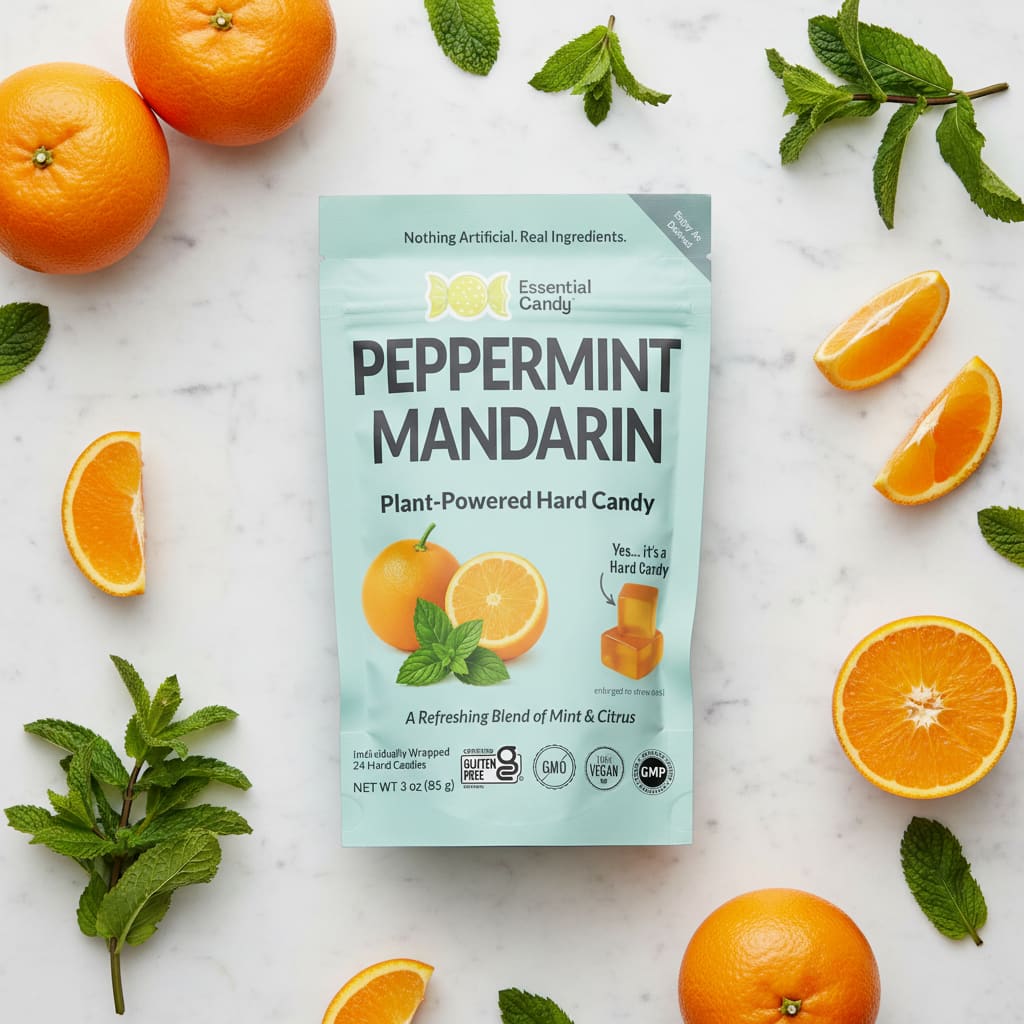 Peppermint Mandarin Better-for-You Hard Candy – Cool & Citrusy – Organic Peppermint & Mandarin – Gluten-Free, Non-GMO, Vegan ECSBND007