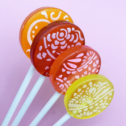 Popette of Pendulum Mixed Fruit Cream Lollipops with Candied Vanilla Frosting