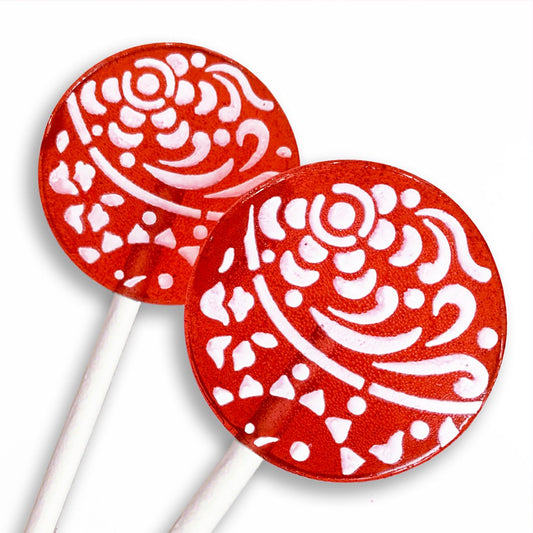 Popette of Pendulum Raspberry Fruit Cream Lollipops with Candied Vanilla Frosting