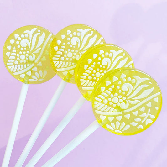 Popette of Pendulum Lemonade Fruit Cream Lollipops with Candied Vanilla Frosting