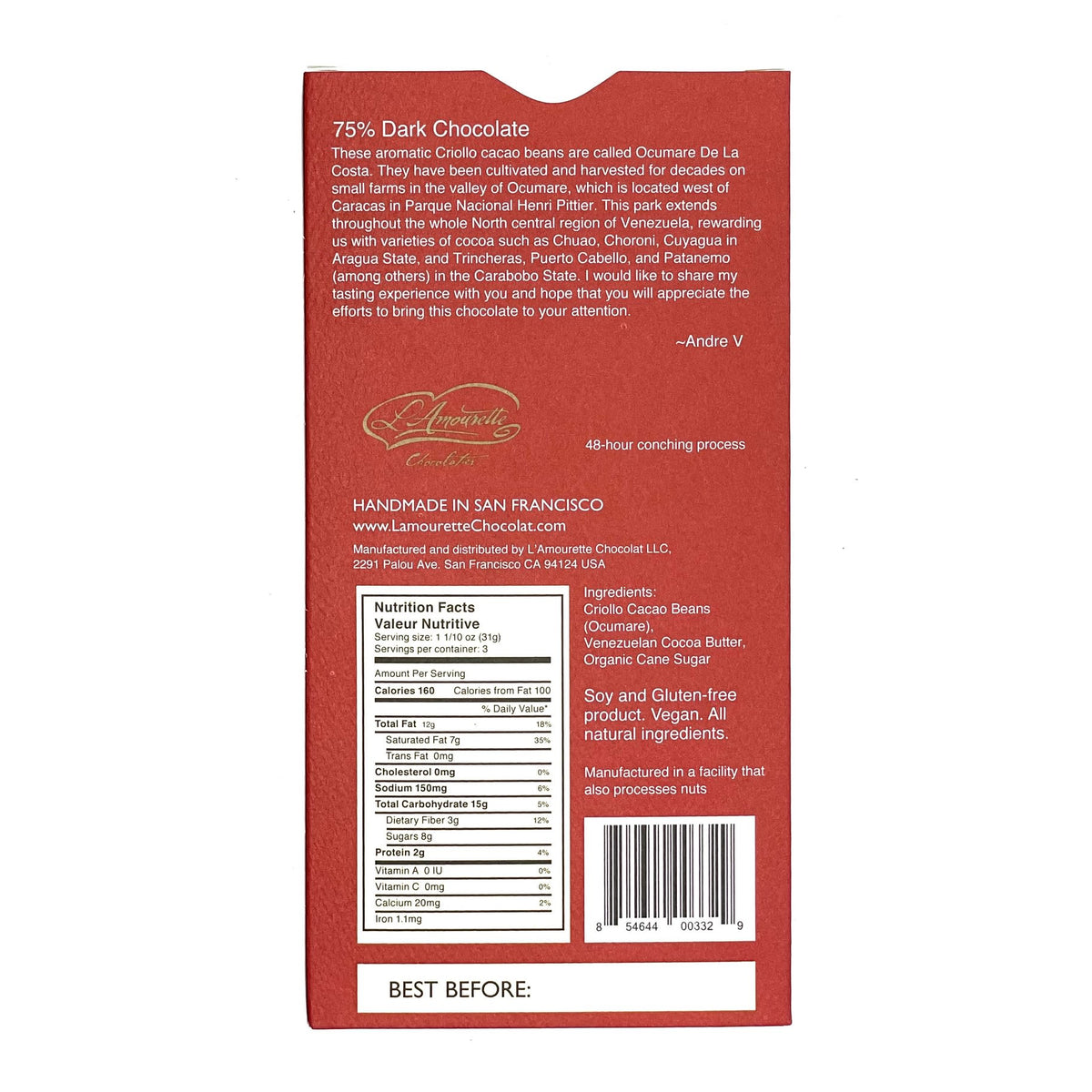 75% Dark Chocolate Ocumare (Venezuela) limited edition 854644003329