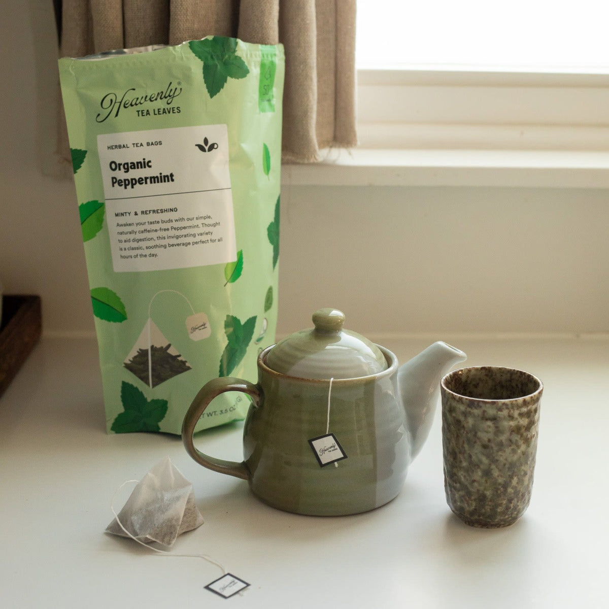 Heavenly Tea Leaves Organic Peppermint, Bulk Compostable Pyramid Tea Bags, 50 Count HCH950-BS
