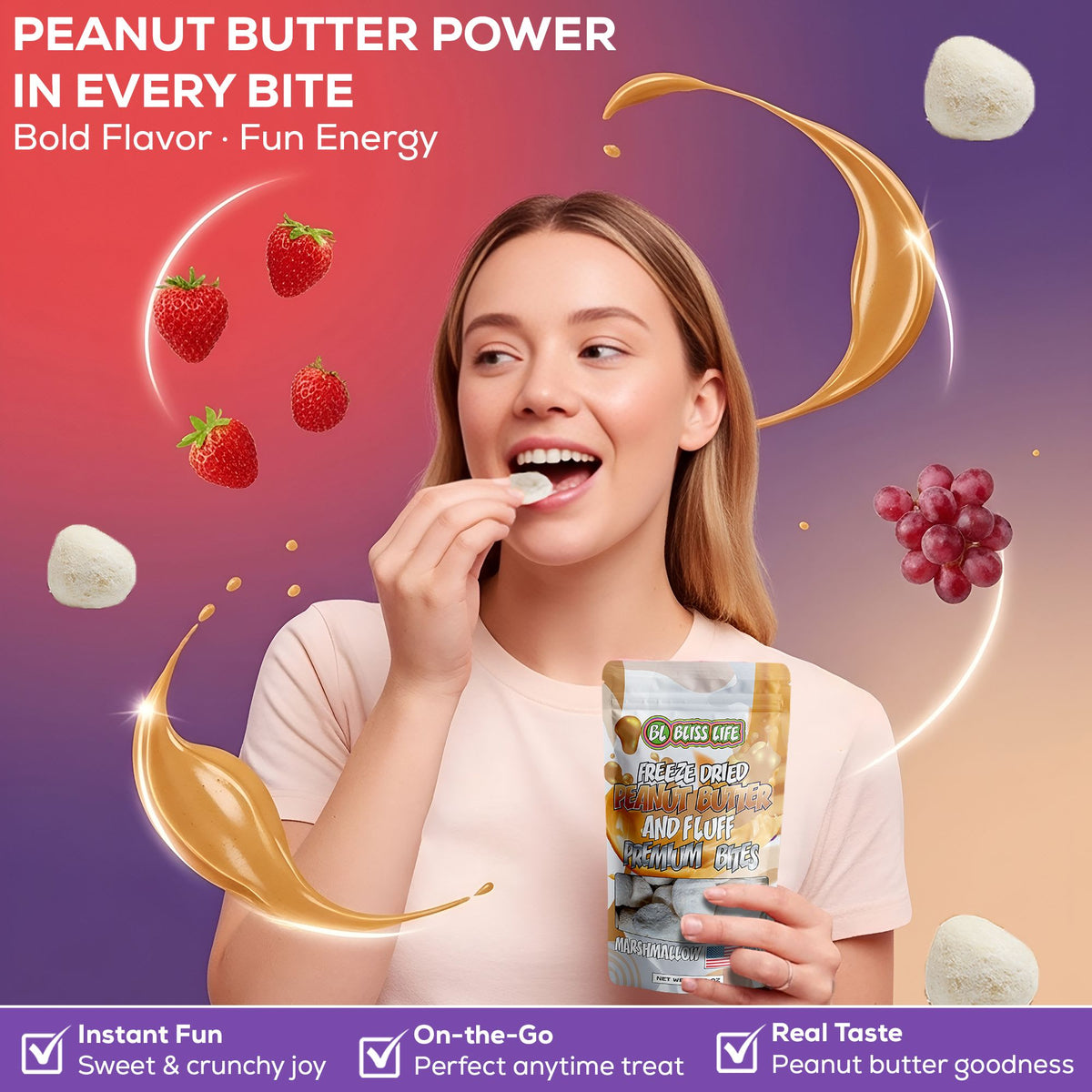 PB&J Premium Bites - Premium Freeze Dried PB&J Candy 30ctpbjstrawberry