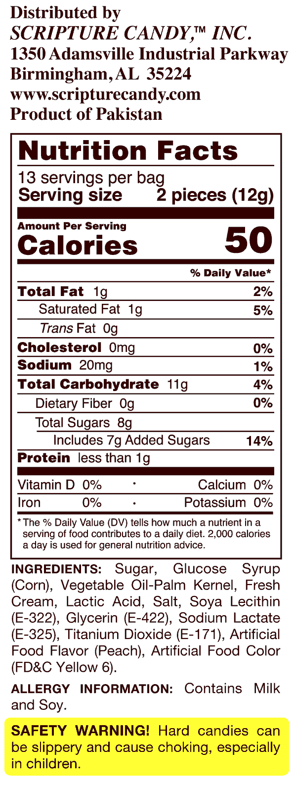 Scripture Candy, Peaches & Cream, 5.5oz Bag, 25 Pieces 641520044954