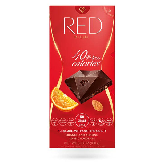 RED Chocolette Red Dark Chocolate With Orange & Almond, No Sugar Added
