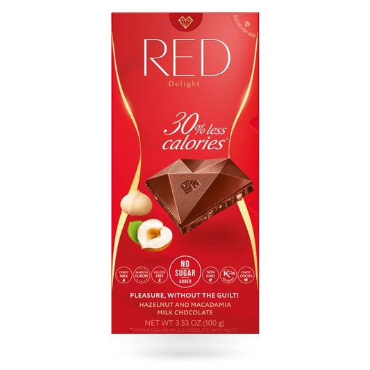 RED Chocolette Red Milk Chocolate With Hazelnut & Macadamia, No Sugar Added