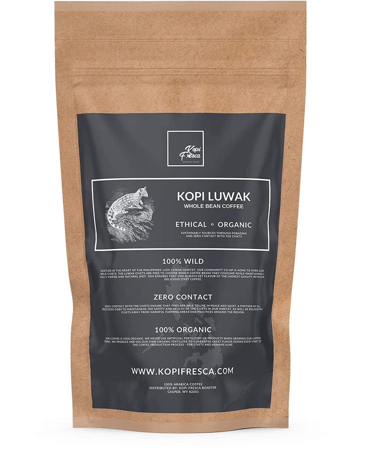 Kopi Fresca - Wild Kopi Luwak Ethically Sourced - Roasted Whole Bean Civet Coffee