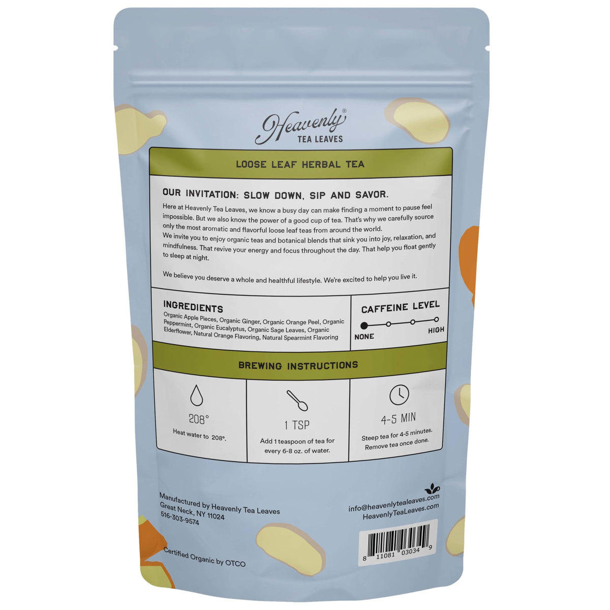 Heavenly Tea Leaves Organic Refresh, Bulk Loose Leaf Herbal Tea, 1 lb. HLH405-16