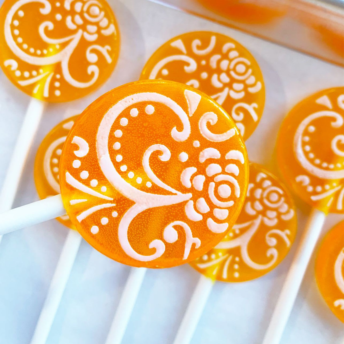 Mango Fruit Cream Lollipops with Candied Vanilla Frosting MANGO
