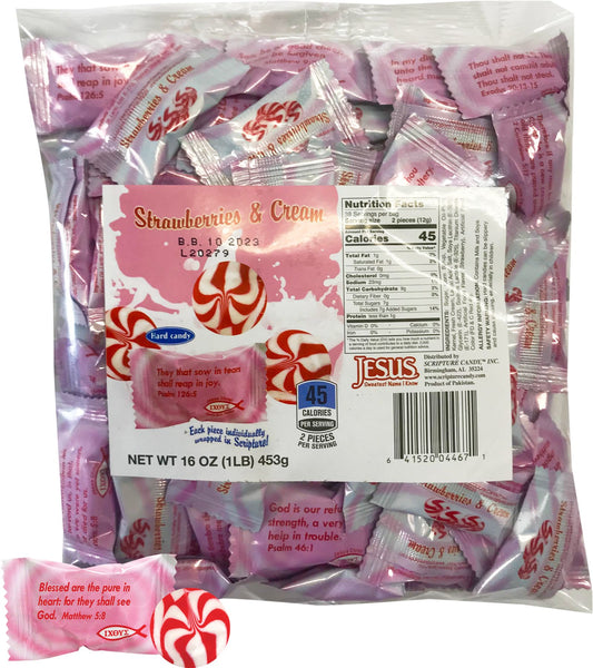 Scripture Candy Scripture Candy, Strawberries & Cream 1 Pound Bag, 90 Pieces