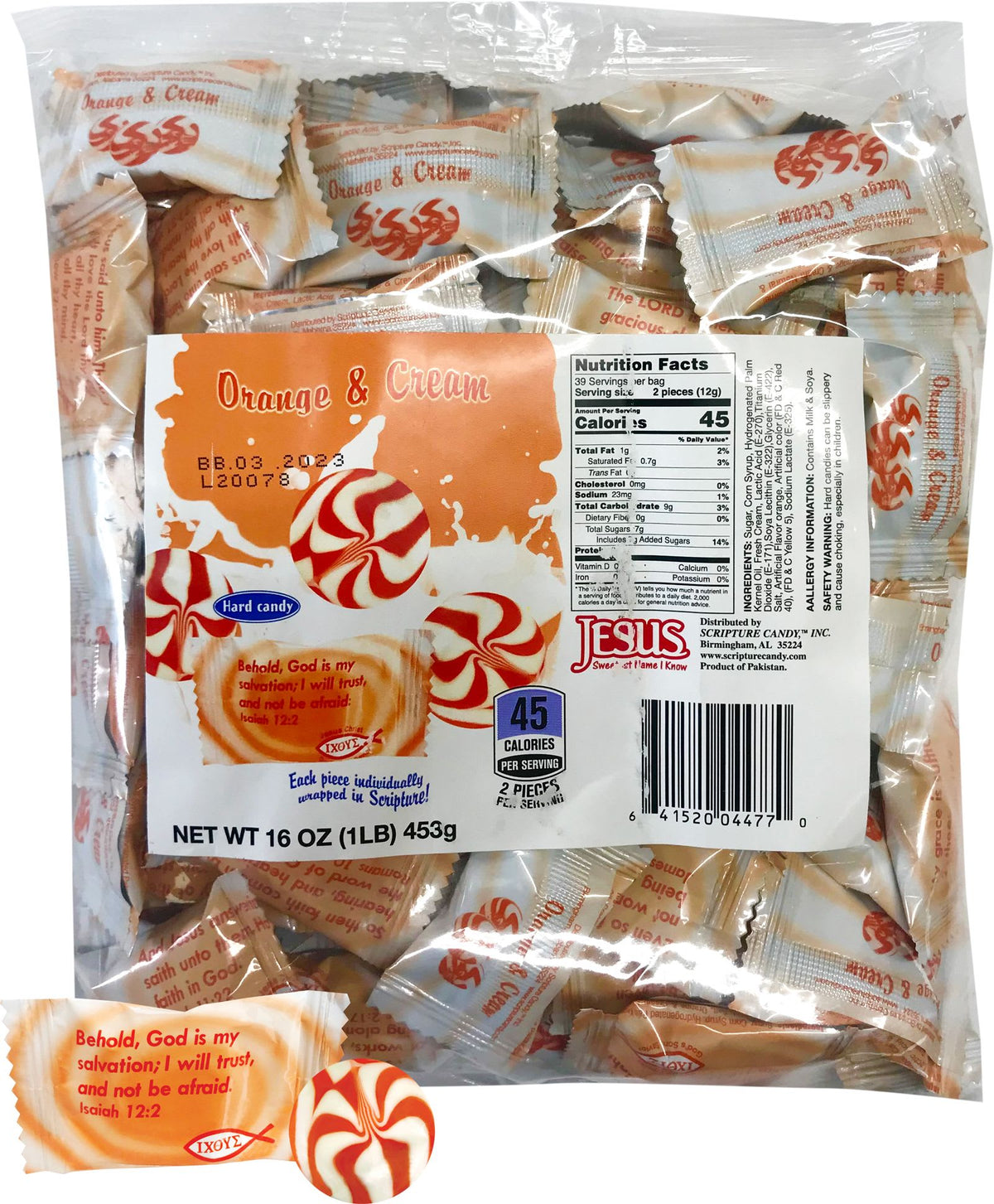 Scripture Candy Scripture Candy, Orange & Cream 1 Pound Bag, 90 Pieces