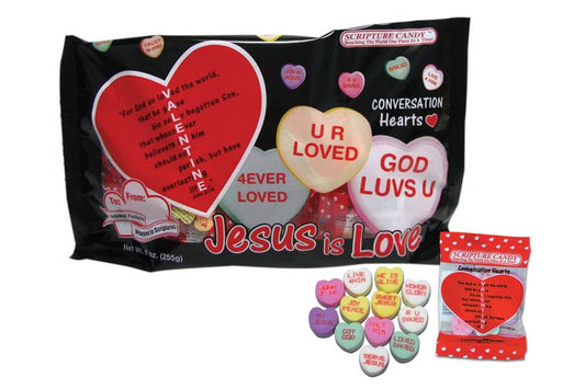 Scripture Candy Conversation Hearts Bag with Inspirational Messages, 17 Count