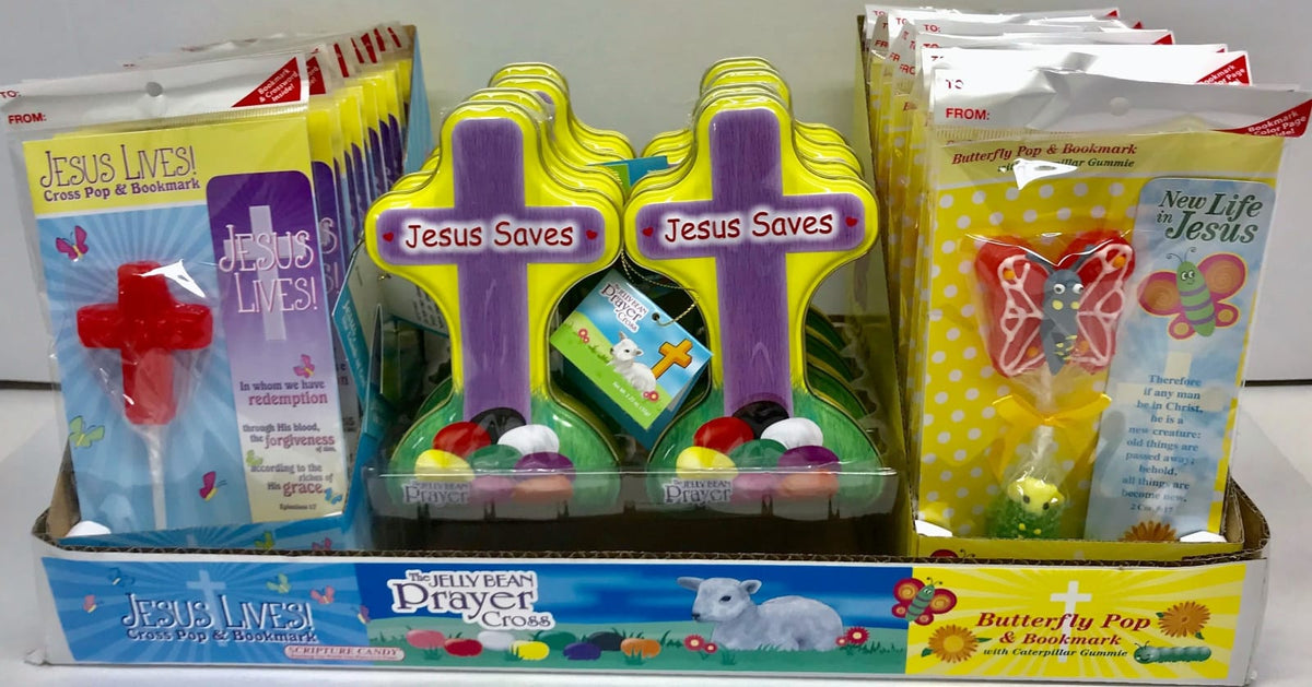Scripture Candy Easter Sampler 3 Pack, Jelly Bean Tin, Cross Pop & Butterfly Pop