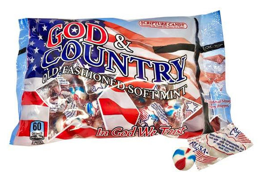 Scripture Candy God & Country Old-Fashioned Red, White & Blue Soft Mint, 50 Pieces