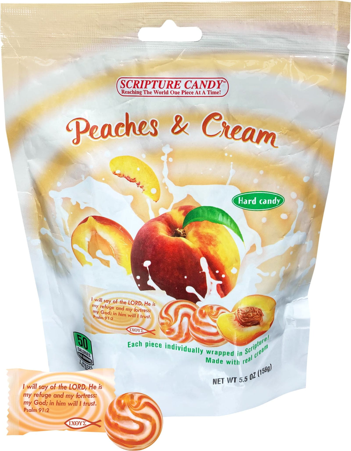 Scripture Candy Scripture Candy, Peaches & Cream, 5.5oz Bag, 25 Pieces