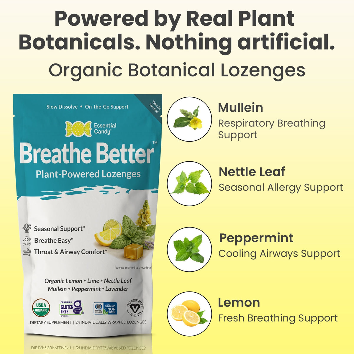 Breathe Better Organic Botanical Lozenges – Seasonal Allergy & Breathing Support – Lemon, Lime, Peppermint, Lavender, Nettle Leaf, Mullein – Gluten-Free, Non-GMO, Vegan* ECSBC002 - 4