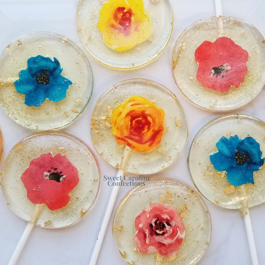 Sweet Caroline Confections Mexican Flower Lollipops, Melon Flavor, 10/Case - VEGAN