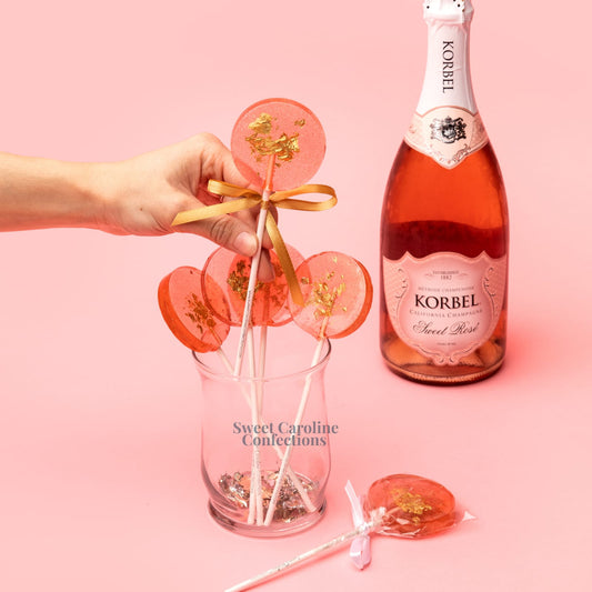 Sweet Caroline Confections Rosé Wine Sparkle Lollipops, Rosé Wine Flavor, 10/Case-VEGAN