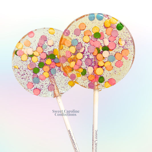 Sweet Caroline Confections Celebration Sparkle Lollipops, Birthday Cake, 10/Case -VEGAN