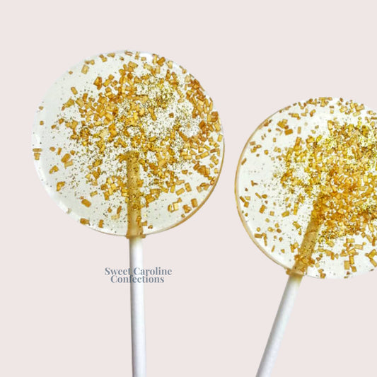 Sweet Caroline Confections Gold Sparkle Lollipops, Black Cherry, 10/Case -VEGAN
