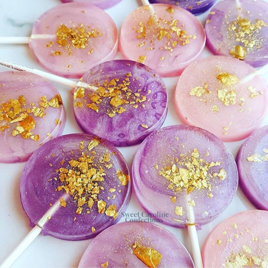 Sweet Caroline Confections Purple & Pink Lollipops, Passion Fruit, 10/Case - VEGAN