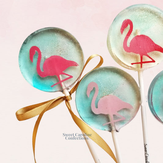 Sweet Caroline Confections Flamingo Lollipops, Pink Lemonade Flavor, 10/Case -VEGAN