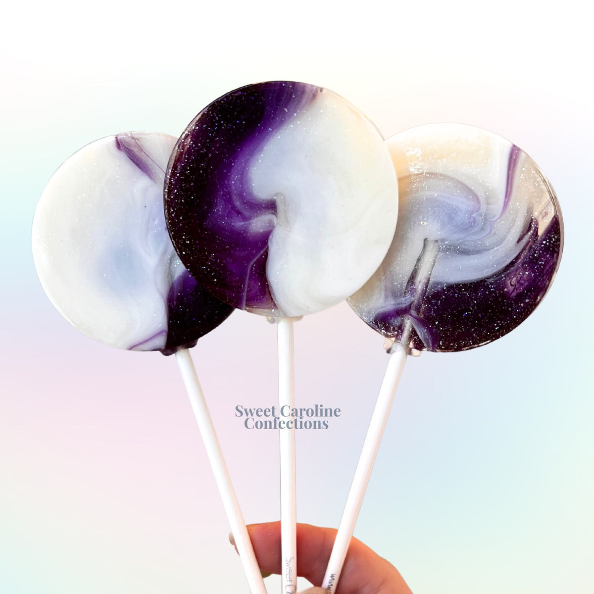 Sweet Caroline Confections Marble Lollipops, Blueberries & Cream, 10/Case -VEGAN
