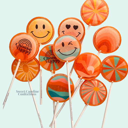 Sweet Caroline Confections Choose Happy Lollipops, Peach Flavor, 10/Case - VEGAN