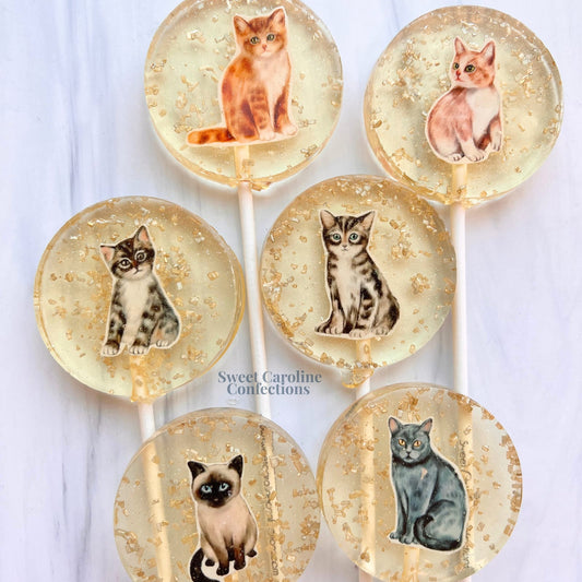 Sweet Caroline Confections Cat Lollipop Collection, Peach Flavor, 10/Case-VEGAN