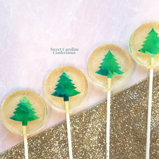Sweet Caroline Confections Christmas Tree Lollipops, Green Apple Flavor, 10/Case- VEGAN