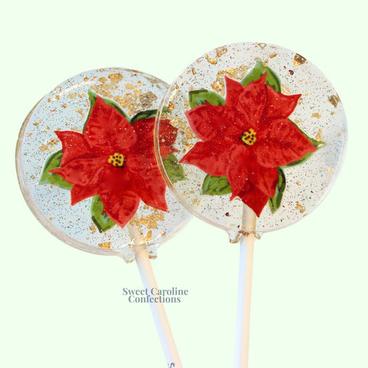 Sweet Caroline Confections Poinsettia Lollipops, Black Cherry Flavor, 10/Case-VEGAN