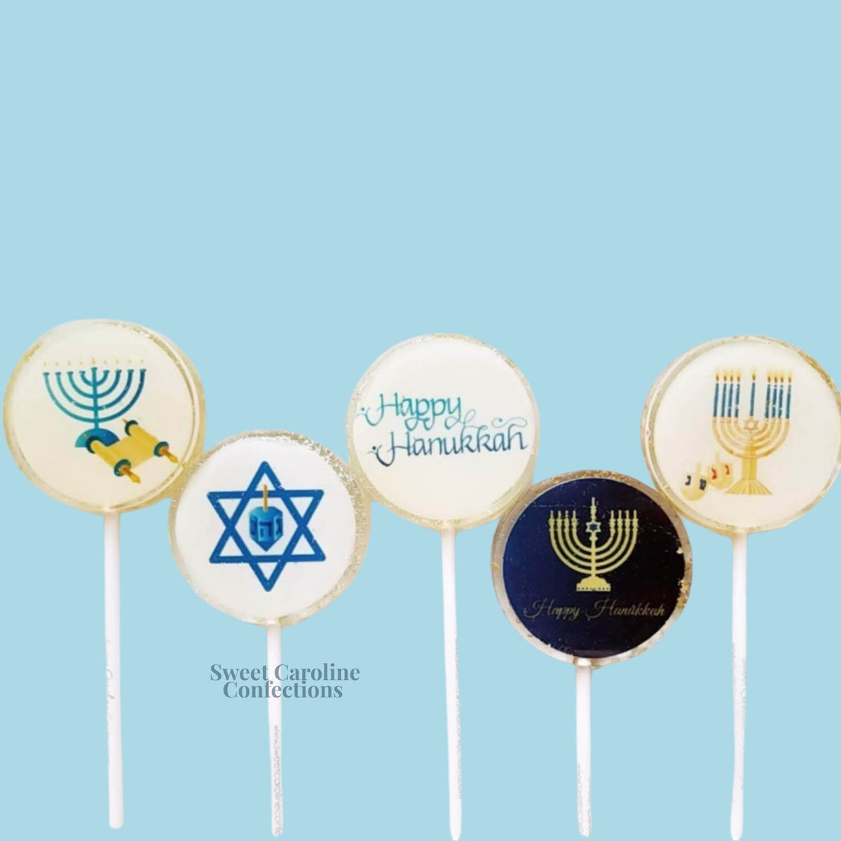 Sweet Caroline Confections Hanukkah Lollipops, Marshmallow Flavor, 10/Case-VEGAN
