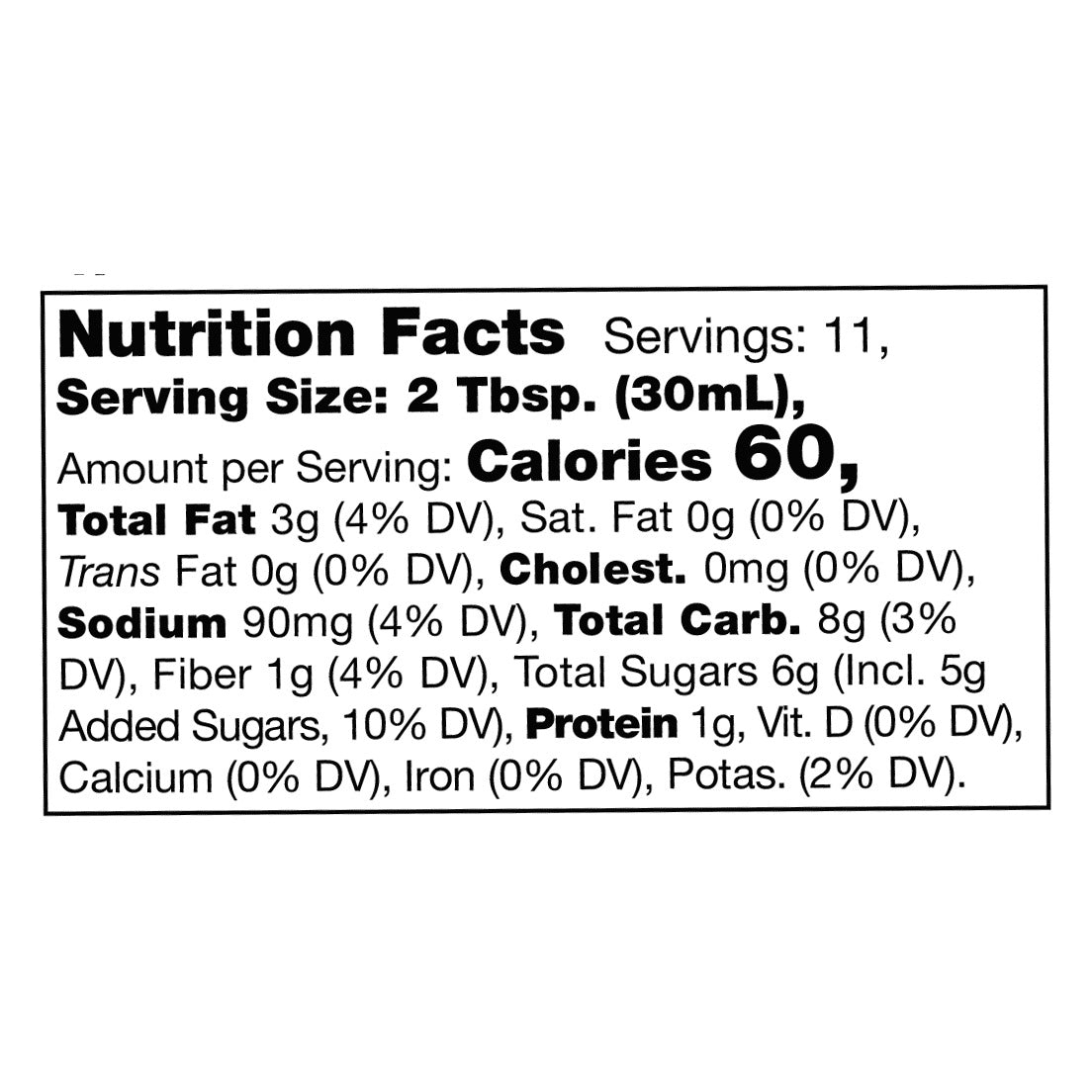 Nutrition Facts panel for Stonewall Kitchen Roasted Garlic Peanut Sauce: 2 tablespoon serving, 60 calories
