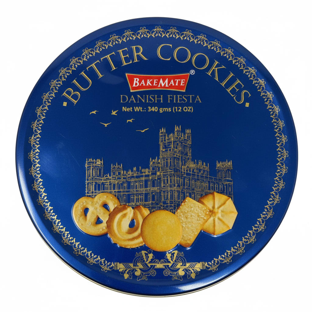 Bakemate Assorted Butter Cookies Tin, Traditional Danish Fiesta Holiday Cookie Gift Basket 84113X1