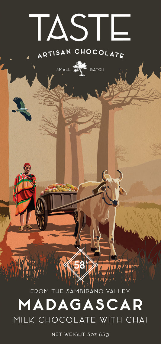 Taste Artisan Chocolate Madagascar 58% Dark Milk Chocolate + Chai - Full-Size Bar